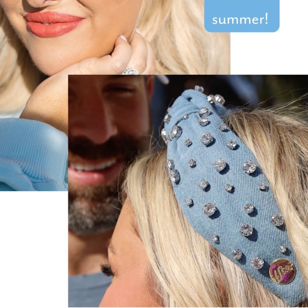 Living Fully Co Blue Denim Headband with Rhinestones